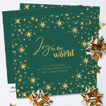 Freude an den World Elegant Green and Gold Stars Feiertagskarte<br><div class="desc">Freuen Sie sich auf eine moderne und elegante personalisierte Urlaubskarte. Die Karte ist mit goldenen Sternen geschmückt und mit Schriftzeichen und festlicher Typografie versehen. Einfache minimale Typografie-Design gerahmt mit einer Fülle von goldenen Sternen. Die Vorlage ist für Sie bereit,  den Gruß zu personalisieren und Ihren Namen hinzuzufügen.</div>