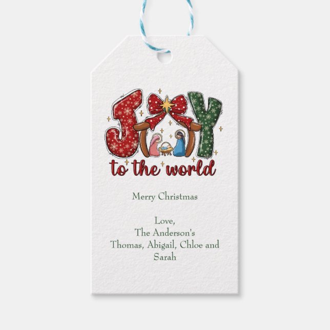 Freude an der Welt Frohe Weihnachtsmann Szene Geschenkanhänger (Vorderseite)
