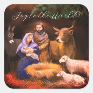 Freude an der Welt, Krippe, Weihnachtskarte Quadratischer Aufkleber