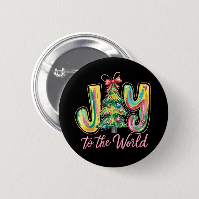 Freude an der Welt Neon Weihnachtsbaum Pinselstric Button (Vorne & Hinten)