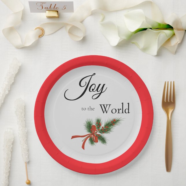 Freude an der Welt Religious Red Holly Weihnachten Pappteller (Hochzeit)