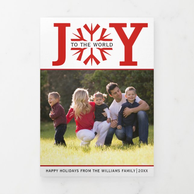 Freude an der Welt Rote Schneeflocke Weihnachten Dreifach Gefaltete Urlaubskarte (Cover)