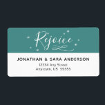 Freude | Aquamarine und weiße Rücksendeadresse<br><div class="desc">Dieses Religiöse Weihnachtsadressen-Label enthält das Wort "Freude" in weißer handgeschriebener Kalligrafie. Der Hintergrund ist aquamarin und mit handgezeichneten Sternen versehen.</div>