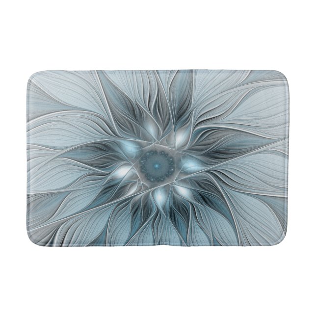 Freude Blume Abstrakt Blue Gray Fraktal Badematte (Vorderseite)