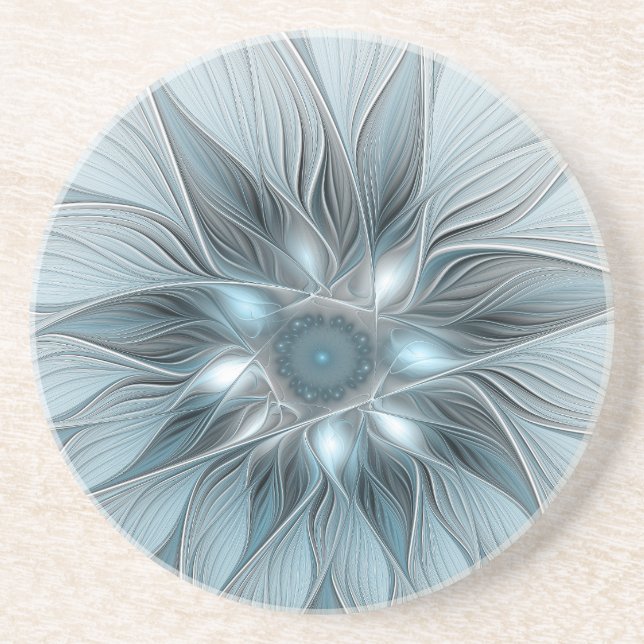 Freude Blume Abstrakt Blue Gray Fraktal Getränkeuntersetzer (Vorne)