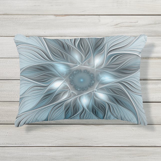 Freude Blume Abstrakt Blue Gray Fraktal Kissen Für Draußen (Vorderseite)