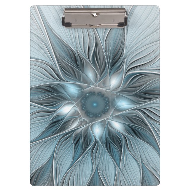 Freude Blume Abstrakt Blue Gray Fraktal Klemmbrett (Vorderseite)