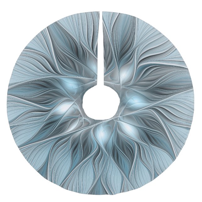 Freude Blume Abstrakt Blue Gray Fraktal Polyester Weihnachtsbaumdecke (Vorderseite)