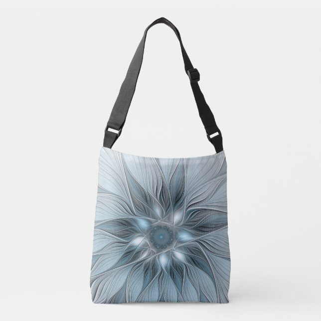 Freude Blume Abstrakt Blue Gray Fraktal Tragetaschen Mit Langen Trägern (Vorderseite)