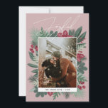 Freude. Botanisches Foto im Winter Feiertagskarte<br><div class="desc">"Joyful" Weihnachten botanische grün Foto-Karte für Winterurlaub.</div>