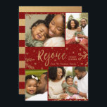 Freude | Collage Christmas Card | Imitate Foil Red Feiertagskarte<br><div class="desc">Imitate goldene Folie dekorative Elemente schaffen einen eleganten Effekt für diese klassischen vier Foto Ferienkarten in Rot. Einfach mit eigenen Fotos und Texten anpassen!</div>