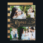 Freude | Collage Christmas Card | Imitate Schwarz Feiertagskarte<br><div class="desc">Imitate goldene Foliendekorationen schaffen einen eleganten Effekt für diese klassischen vier Foto-Urlaubskarten in dunkelgrau. Einfach mit eigenen Fotos und Texten anpassen!</div>