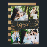 Freude | Collage Christmas Card | Imitate Schwarz Feiertagskarte<br><div class="desc">Imitate goldene Foliendekorationen schaffen einen eleganten Effekt für diese klassischen vier Foto-Urlaubskarten in dunkelgrau. Einfach mit eigenen Fotos und Texten anpassen!</div>