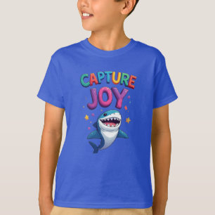 Freude einfangen: Spielhafter Cartoon-Hai T-Shirt