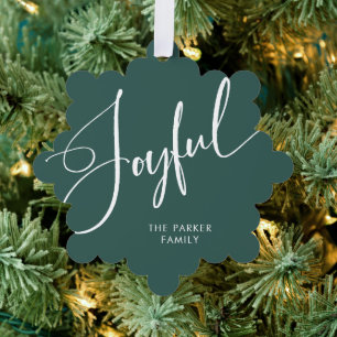 Freude Elegante Script Green Christmas Ornament Karte