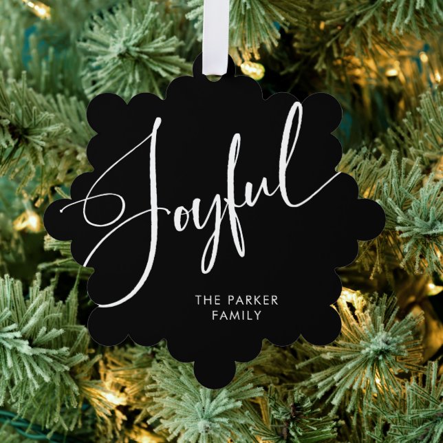 Freude | Elegantes Script Black Christmas Ornament Karte (Insitu (Baum))