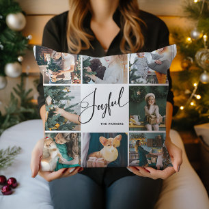 Freude Elegantes Script Multi Foto Weihnachten Kissen