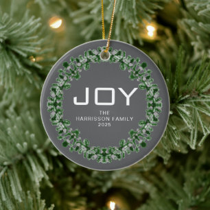 Freude Floral Weihnachtskranz Familienname Foto Keramik Ornament