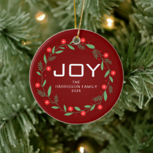 Freude Floral Weihnachtskranz Familienname Foto Keramik Ornament