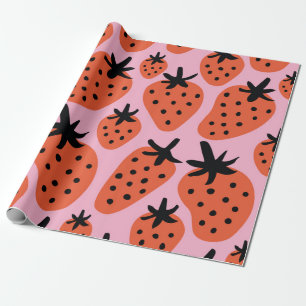 Freude freie Hand Blume und Erdbeere zeichnend. Se Geschenkpapier