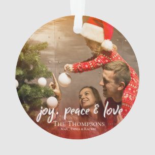 Freude Frieden Liebe Rot Kariert Foto Weihnachtsba Ornament