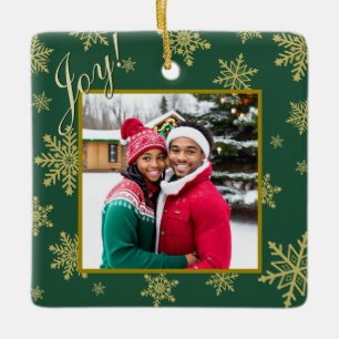 Freude! Goldene Schneeflocken Jägergrün Weihnachts Keramikornament