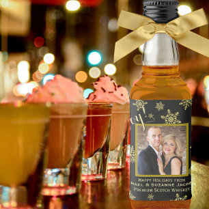  Freude! Goldene Schneeflocken mit Foto Alkoholflaschenetikett