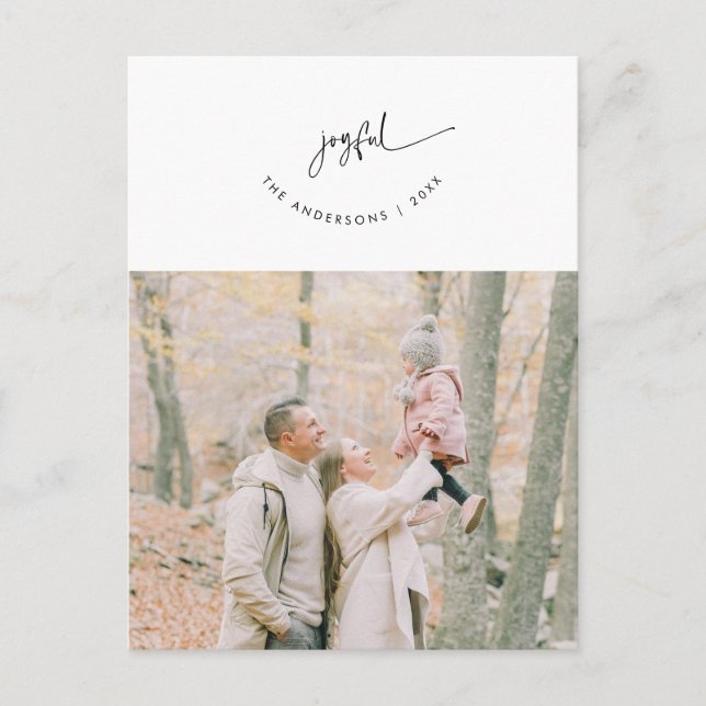 Freude, Gruß, Foto der Familie, Lächeln der Schrif Postkarte (Vorderseite)