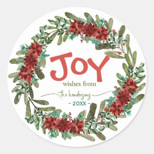 Freude Handschrift Schrift Name Roter Weihnachtskr Runder Aufkleber