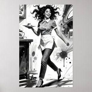 Freude in Bewegung Vintage-Kellnerin-Charme-Poster Poster
