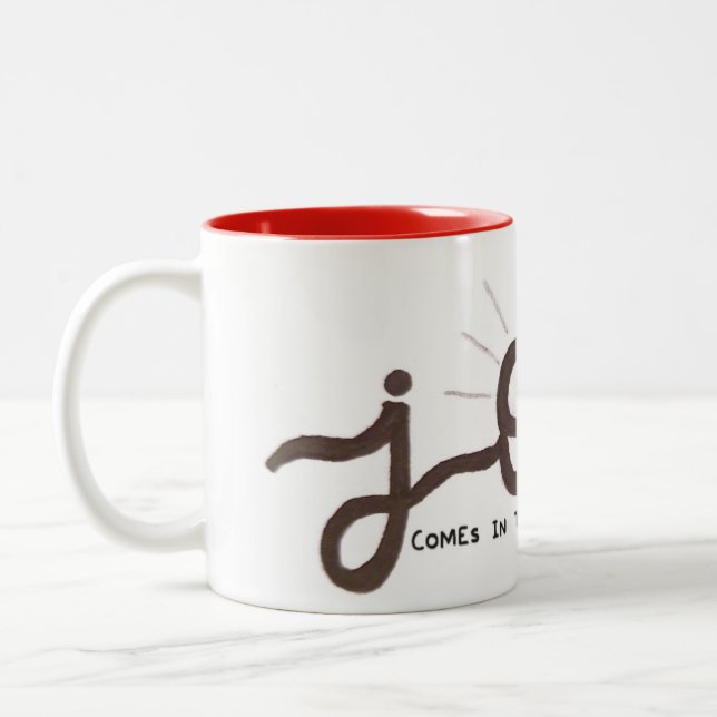 Freude kommt in die Morgen-Tasse Zweifarbige Tasse (Links)