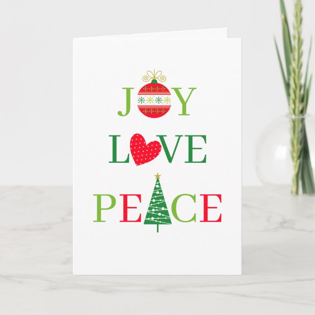 FREUDE, LIEBE, FRIEDE Süße Weihnachtskarte Karte (Vorderseite)
