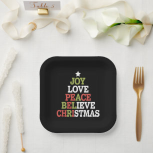 Freude Liebe Frieden Glaube Weihnachtsbaum Familie Pappteller