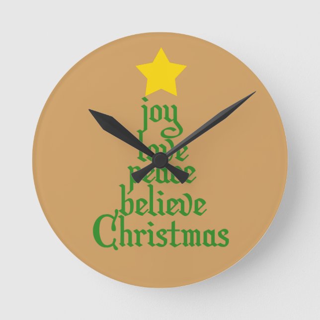 Freude, Liebe, Frieden, Glauben, Weihnachten Runde Wanduhr (Vorderseite)