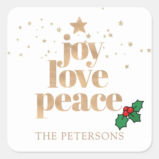 Freude, Liebe, Frieden | Modern Simple Christmas Quadratischer Aufkleber (Vorderseite)