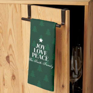Freude Liebe Frieden Weihnachtsbaum Grüne Muster Geschirrtuch