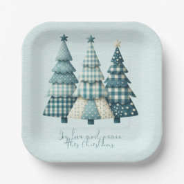 Freude, Liebe und Frieden Blau Karierte Weihnachts Pappteller