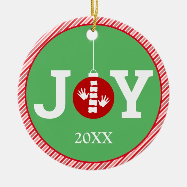 Freude mit Stripe Hintergrund Chiropraktische Weih Keramik Ornament (Vorne)