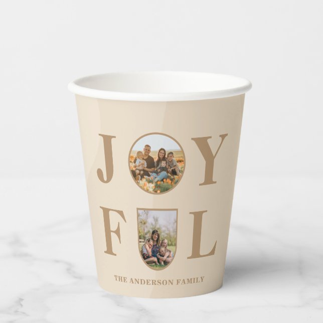 Freude | Modernes Minimalistisches Beige Arch Zwei Pappbecher (Vorderseite)