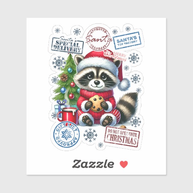 Freude Raccoon feiert Weihnachten! Aufkleber (Blatt)
