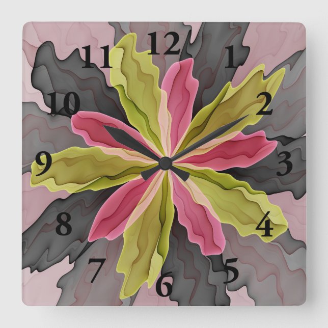 Freude, Rosa-grünes Quadratische Wanduhr (Vorderseite)