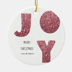 Freude Rose Gold Glitzer frohe Weihnachten Keramik Ornament