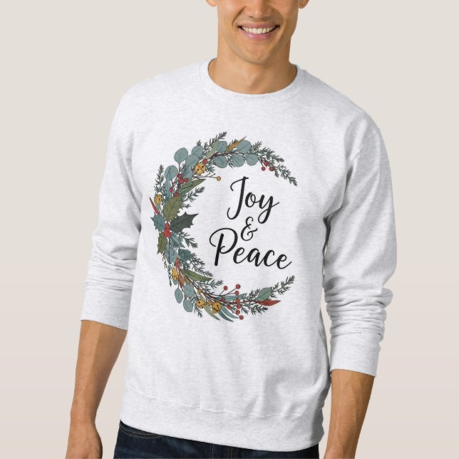 Freude und Frieden Weihnachtskranz Illustration Sweatshirt (Vorderseite)