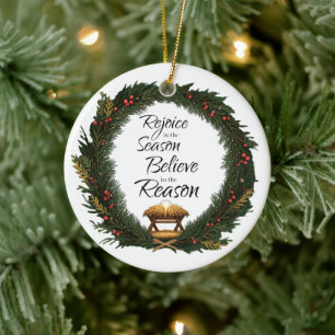 Freude und Glauben an die Krippe Keramik Ornament