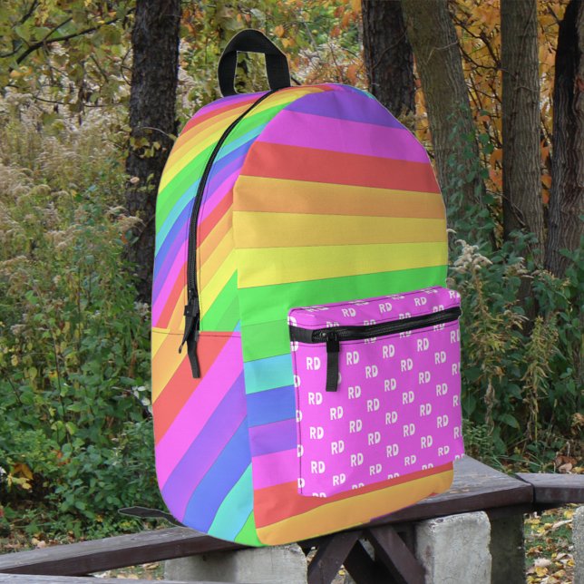 Freude und Helle Regenbogenstreifen, Monogramme au Bedruckter Rucksack (Elegant, monogrammed, rainbow stripes.
)