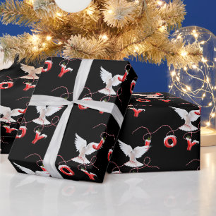Freude und Taube auf schwarzem Einwickelpapier Geschenkpapier