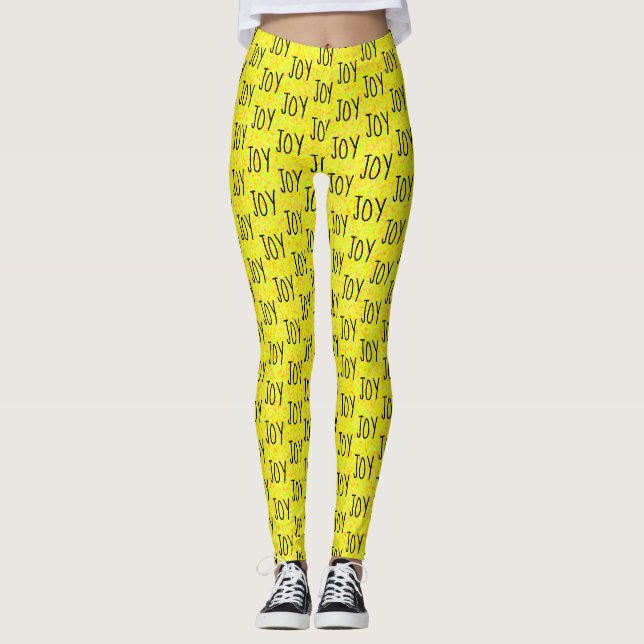 FREUDE Wort-Muster-Entwurfs-helles Gelb Leggings (Vorderseite)