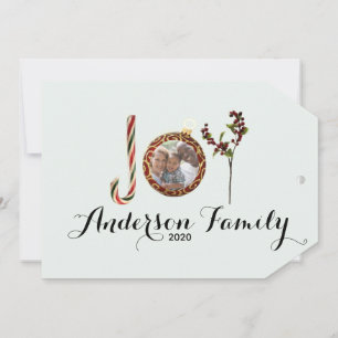 Freuden Familienname und Foto in Weihnachtsschmuck Feiertagskarte