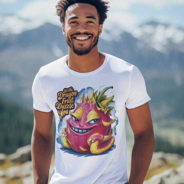 Freudender Cartoon Dragon Fruit Character Beaming T-Shirt (Von Creator hochgeladen)