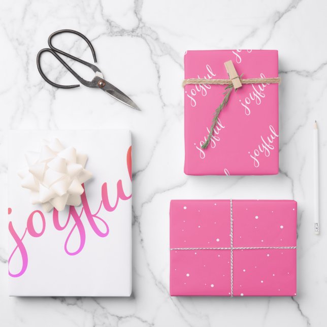 Freudendes Script Snowflake Pink Holiday Geschenkpapier Set (Vorderseite)